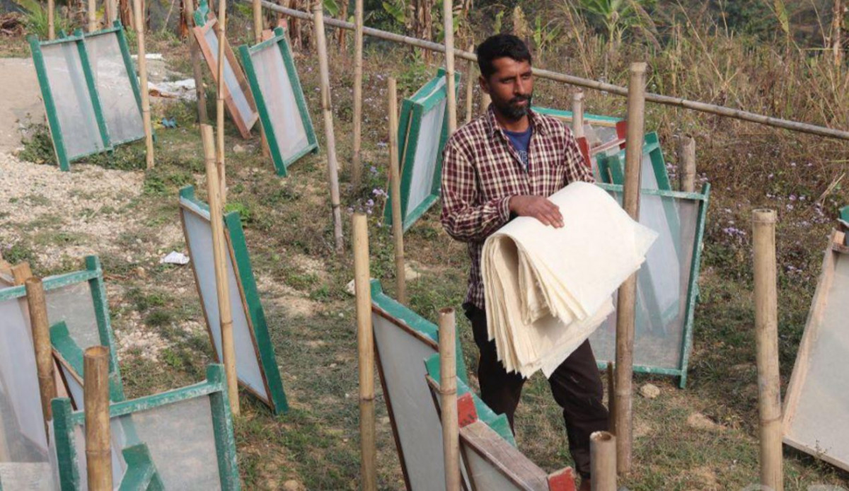 इन्टरनेटमा हेरेर केराको खम्बाबाट कागज बनाउन सिकेका प्रेमप्रसादलाई भ्याइनभ्याई